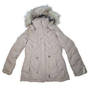 Kenneth Cole Tan Puffer Jacket Duck Down Insulated Detachable Hood Coat Womens S